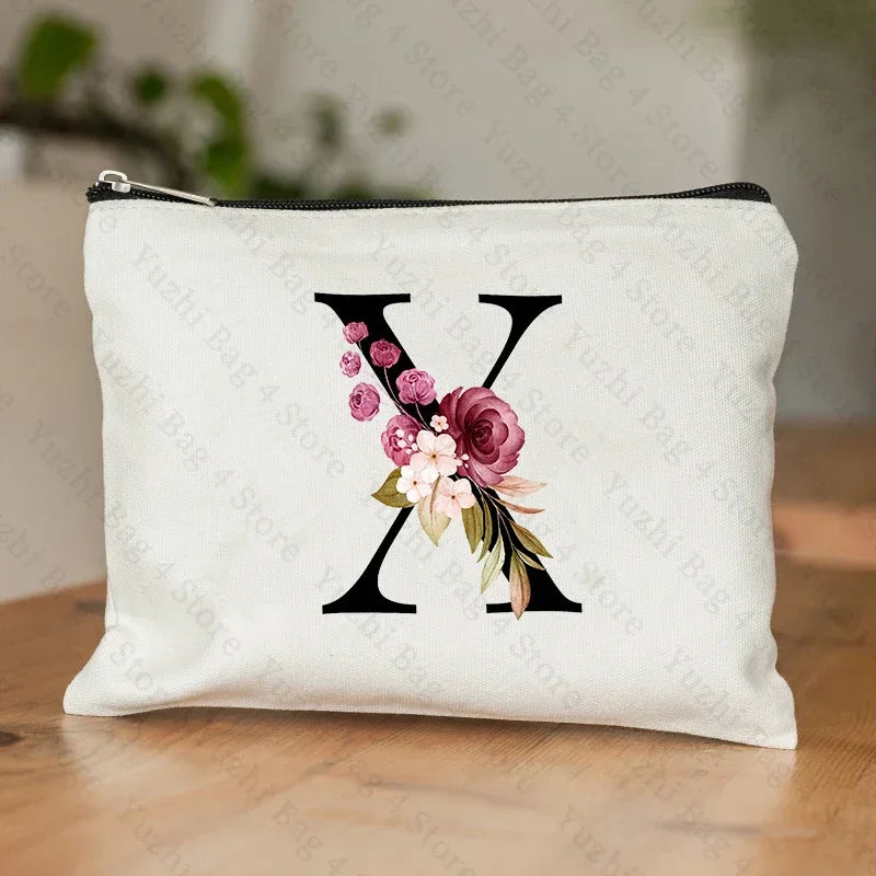 Personalised Initial Floral Makeup Pouch