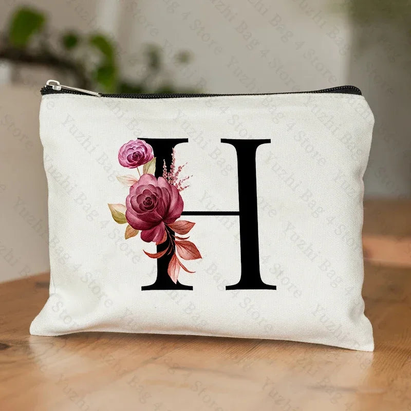 Personalised Initial Floral Makeup Pouch