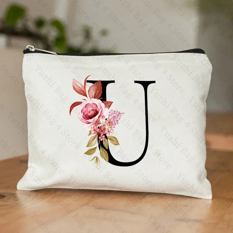 Personalised Initial Floral Makeup Pouch
