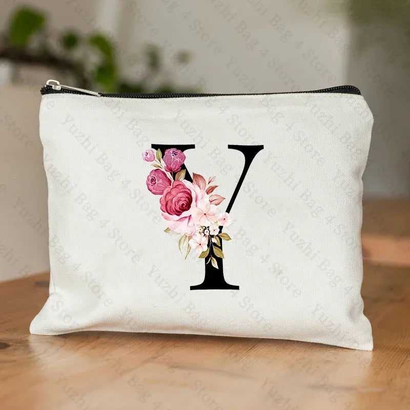 Personalised Initial Floral Makeup Pouch