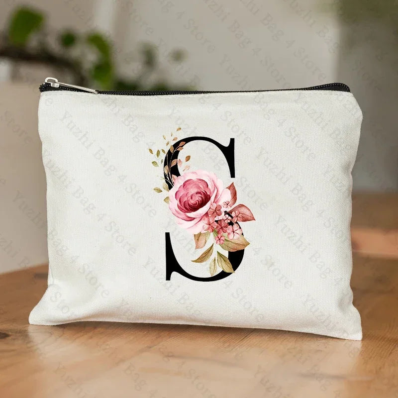 Personalised Initial Floral Makeup Pouch