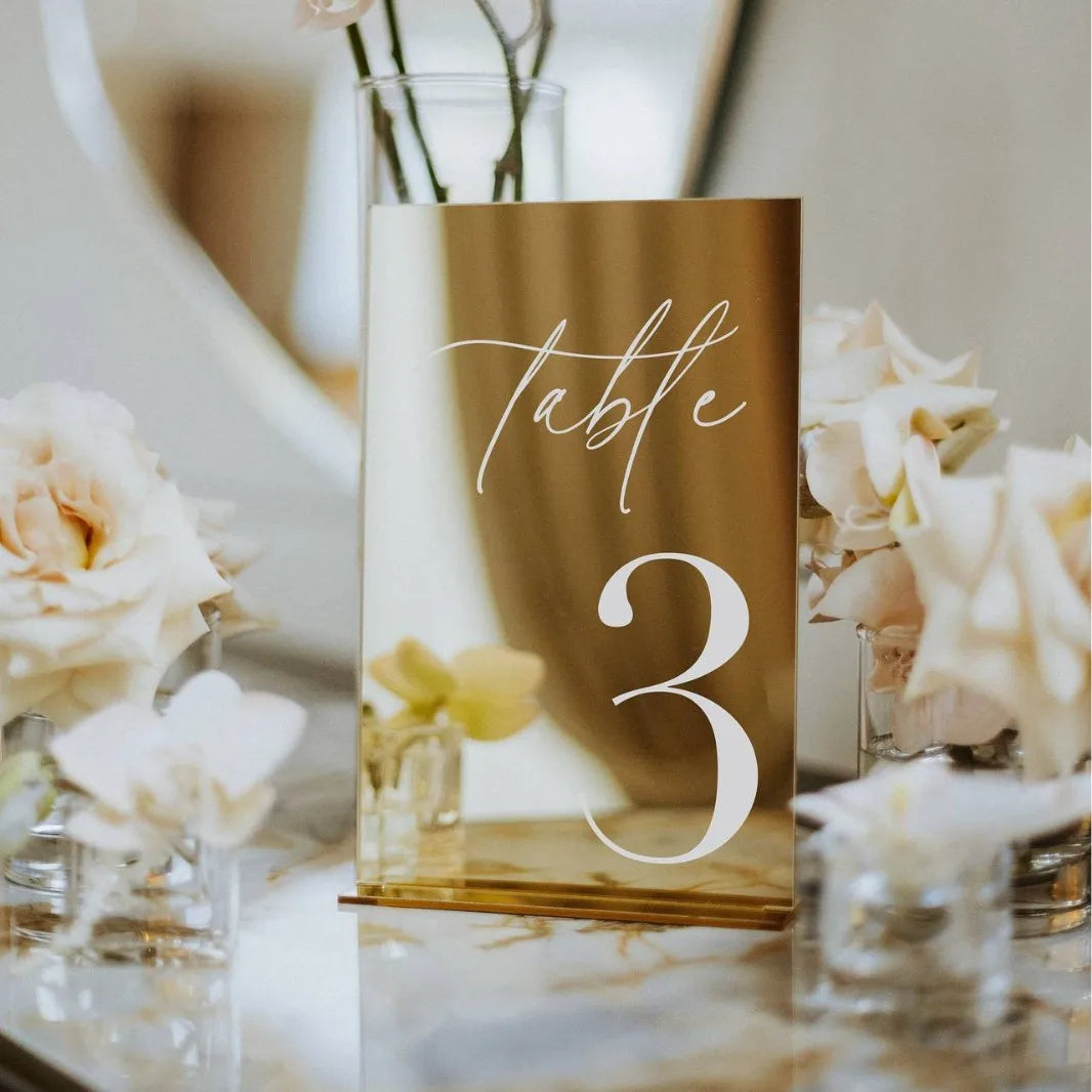Gold Acrylic Wedding Table Numbers (1-25)