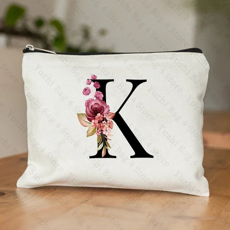 Personalised Initial Floral Makeup Pouch