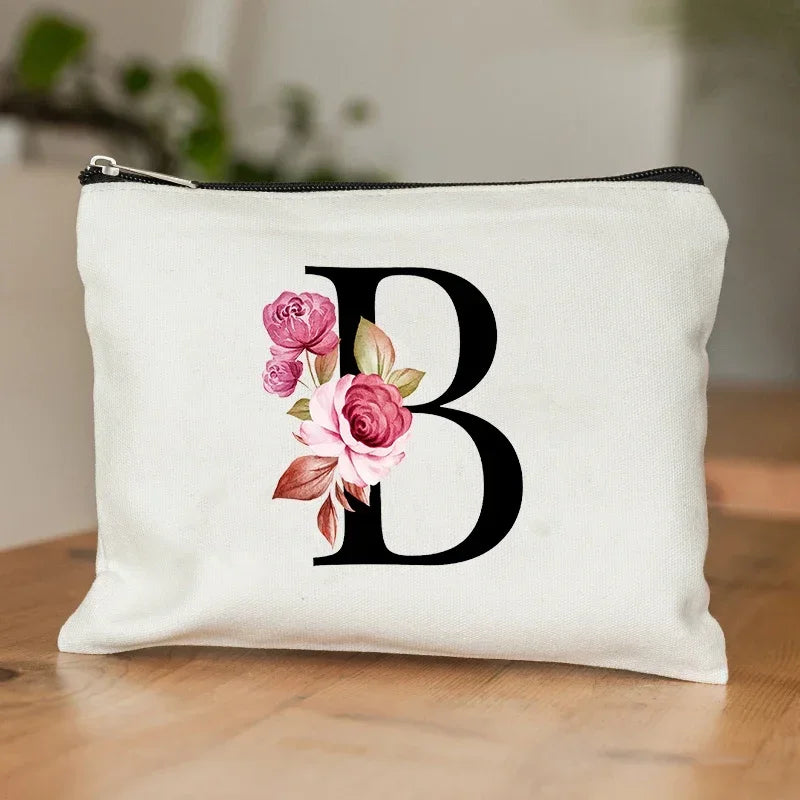 Personalised Initial Floral Makeup Pouch