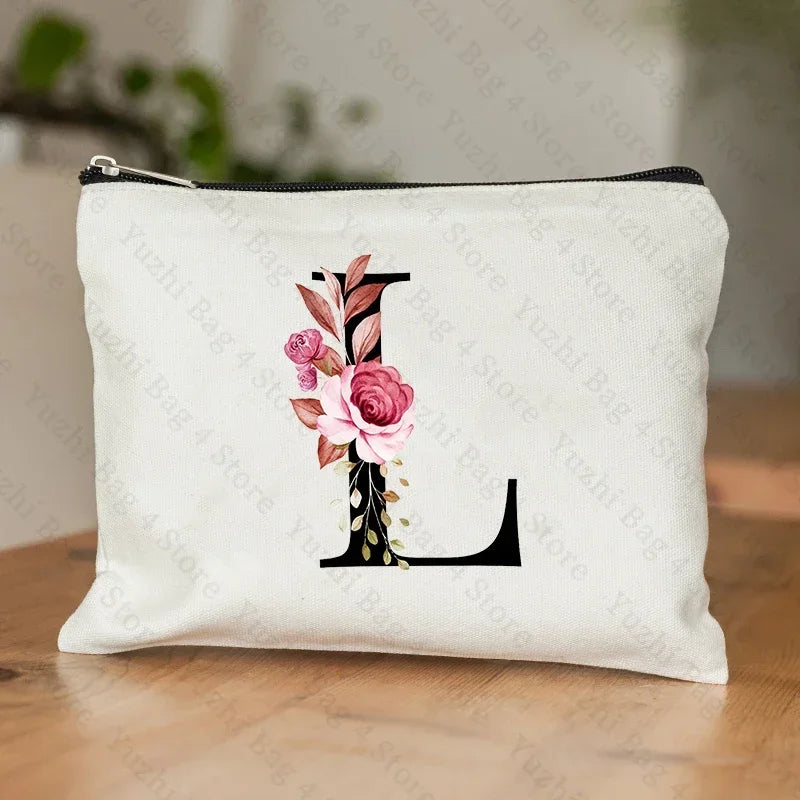 Personalised Initial Floral Makeup Pouch