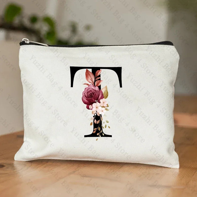 Personalised Initial Floral Makeup Pouch
