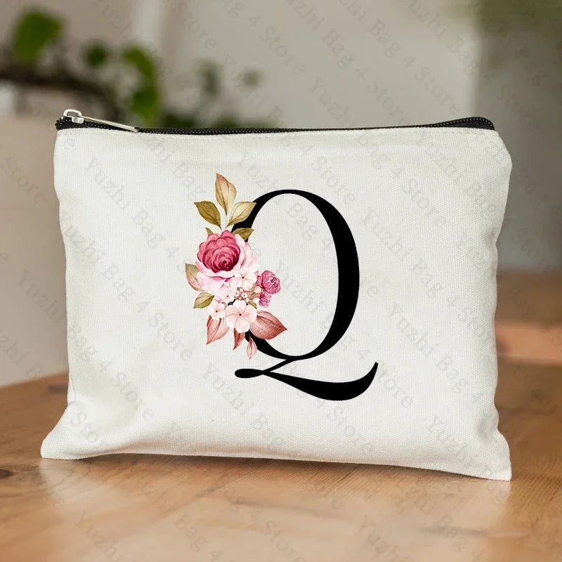 Personalised Initial Floral Makeup Pouch
