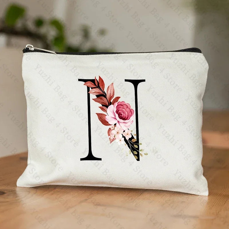 Personalised Initial Floral Makeup Pouch