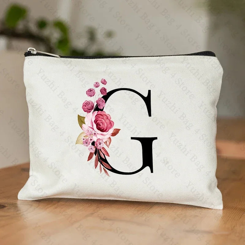 Personalised Initial Floral Makeup Pouch