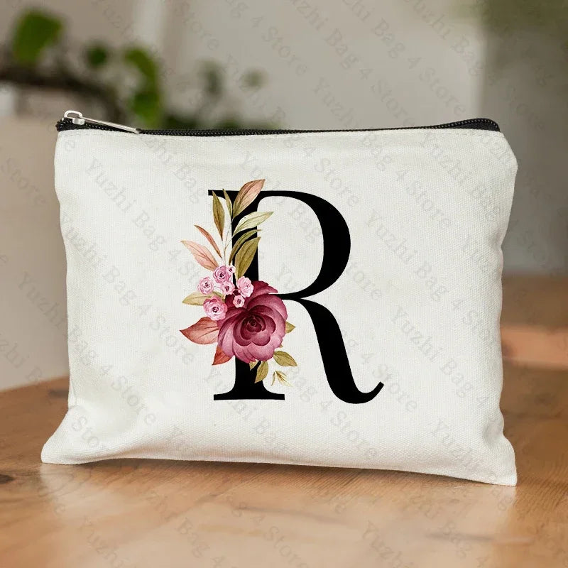 Personalised Initial Floral Makeup Pouch