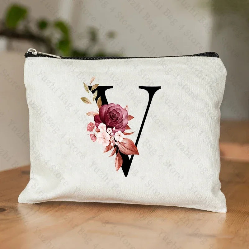 Personalised Initial Floral Makeup Pouch