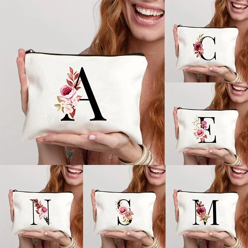 Personalised Initial Floral Makeup Pouch