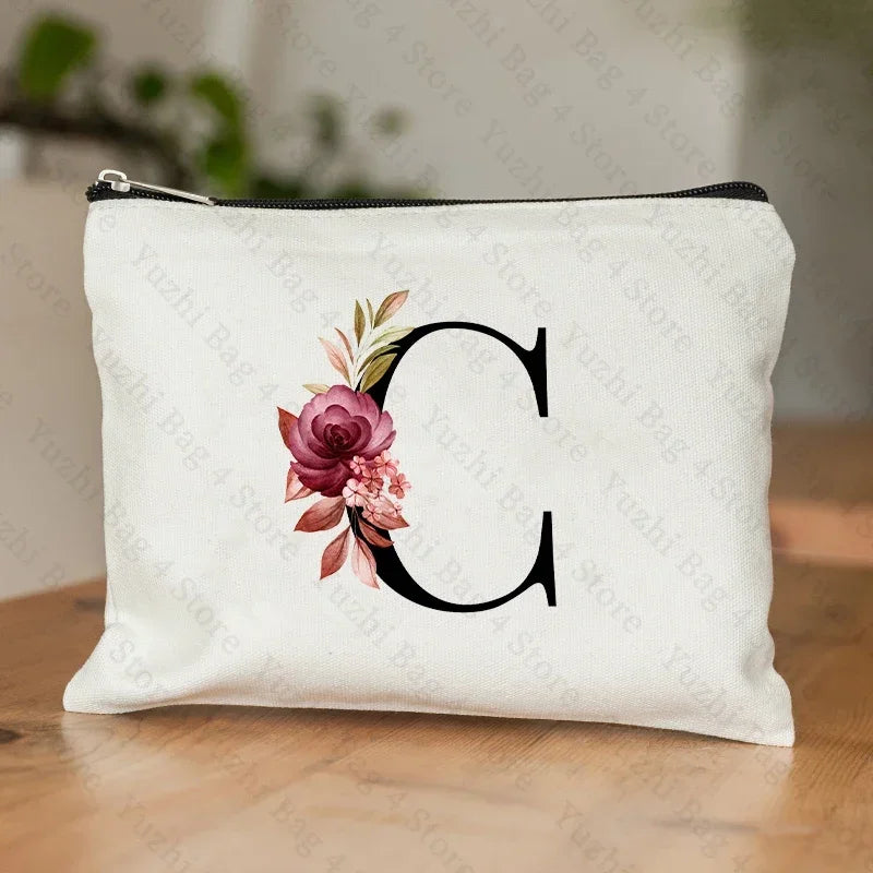 Personalised Initial Floral Makeup Pouch