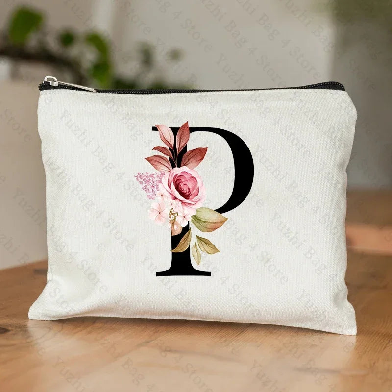 Personalised Initial Floral Makeup Pouch