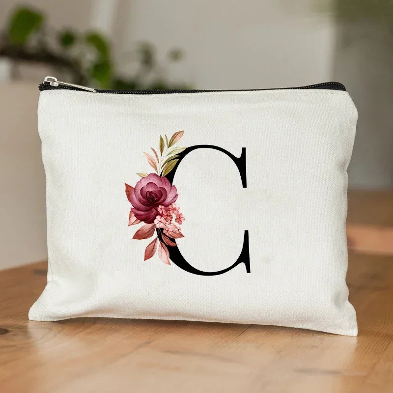 Personalised Initial Floral Makeup Pouch