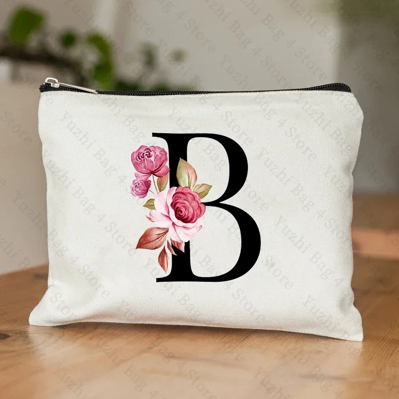 Personalised Initial Floral Makeup Pouch